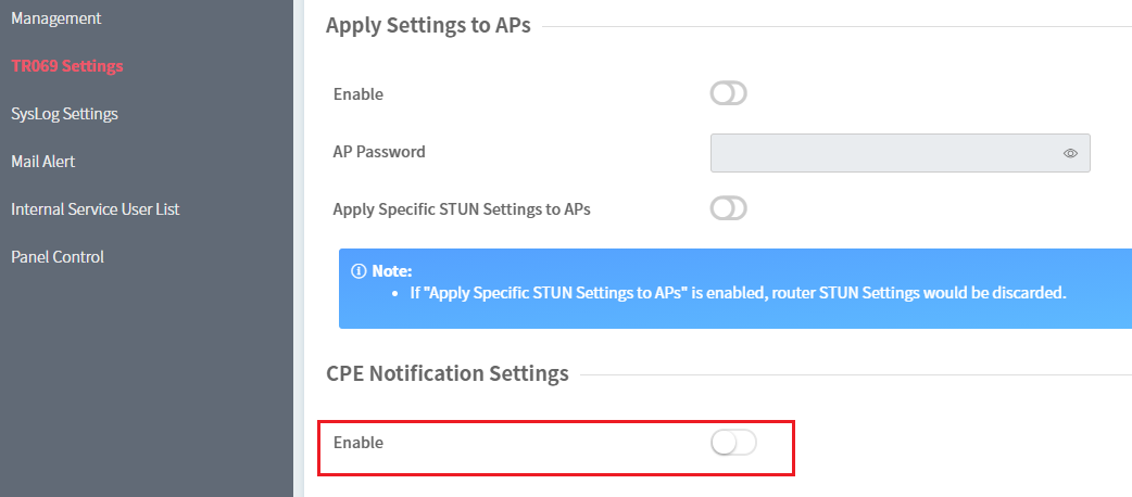 a screenshot of ACS CPE Notification Settings
